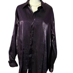 Women’s Vintage Raffinati Purple Shiny Long Sleeve Button Up shirt L5